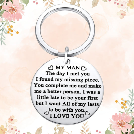 To My Man Engraved Love Keychain Keyring Gift For Boyfriend Husband Partner For Birthday Anniversary Valentine's Day Special Occasion