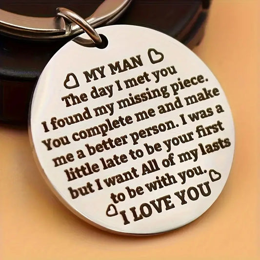 To My Man Engraved Love Keychain Keyring Gift for Husband Anniversary Valentines