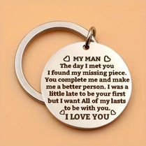 To My Man Engraved Love Keychain Keyring Gift for Husband Anniversary Valentines