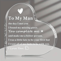 To My Man Heart Shaped Acrylic Free Standing Block Plaque