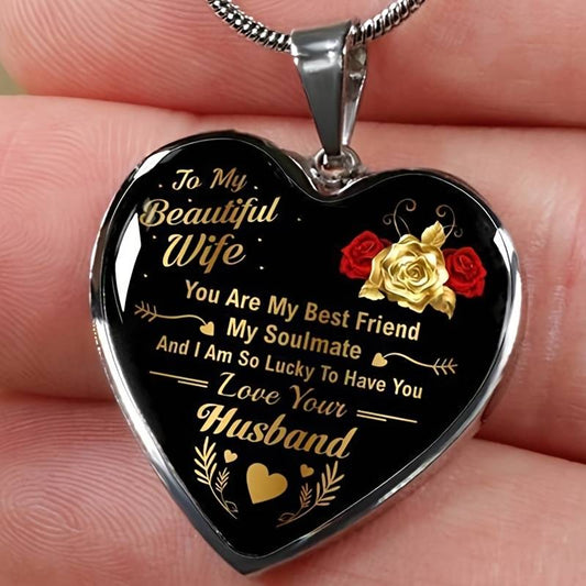 To My Beautiful Wife You Are My Best Friend My Soulmate Heart Silver Plated Pendant Necklace