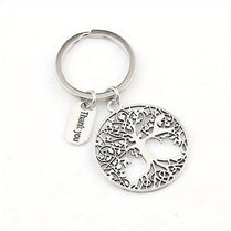 Tree Of Life Thank You Charm Keychain Silver Metal Spiritual Key Ring