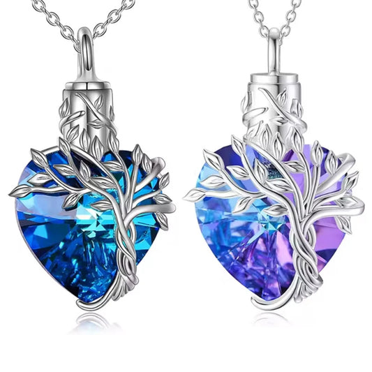 Tree Of Life Rhinestone Crystal Cremation Urn Necklace Pendant Ashes Memorial Locket Keepsake Gift For Loss Of Loved One Bereavement Sympathy Remembrance