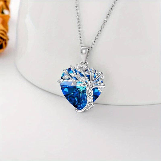 Tree Of Life Blue Rhinestone Crystal Spiritual Pendant Charm Necklace