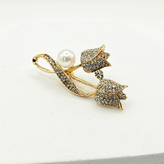 Brooch Rhinestone Tulip Flower Brooch Anti-Glare Suit Brooch Collar Pin, 2.7 x 5.4cm