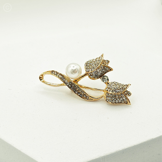 Brooch Rhinestone Tulip Flower Brooch Anti-Glare Suit Brooch Collar Pin, 2.7 x 5.4cm