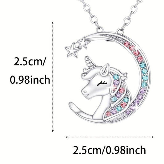 Gorgeous Unicorn Sparkling Rhinestones Hanging Pendant Necklace V1