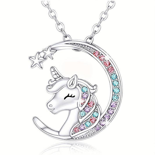 Gorgeous Unicorn Sparkling Rhinestones Hanging Pendant Necklace V1