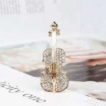 Violin Rhinestone Brooch Silver Gold Tone Musical Instrument Badge Lapel Pin Music