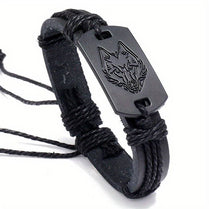 Men's Trendy Adjustable Punk Style Wolf Head Braided Bracelet