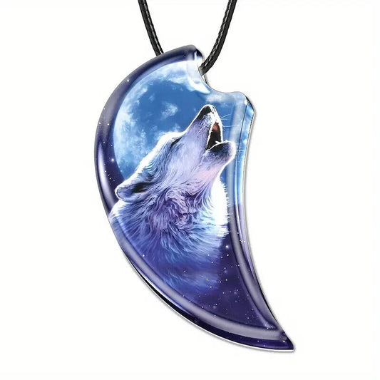 Wolf Tooth Pendant Wolf Howling To The Moon Rope Chain Necklace