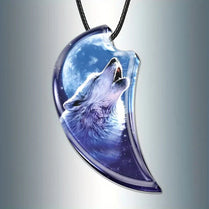 Wolf Tooth Pendant Wolf Howling To The Moon Rope Chain Necklace