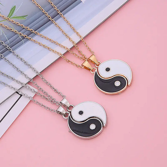 Best Friend Couple Matching Yin Yang Adjustable Chain Necklaces