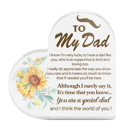 You Are A Special Dad Sunflower Design Heart-Shaped Block Acrylic Plaque Gift Free-Standing Sign Keepsake For Dad Father For Birthday Father's Day Special Occasion