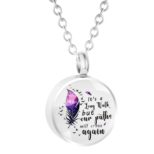 Our Paths Will Cross Again Ashes Necklace Memorial Pendant Ashes Locket Cremation Urn Keepsake in Stainless Steel Gift For Loss Of Loved One Bereavement Sympathy Remembrance