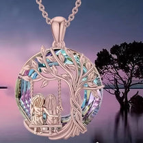 Sisters Friends on the Swing Hanging Pendant Necklace With Tree Of Life