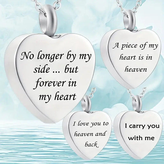 Cremation Jewellery Engraved Message Urn Necklace Pendant Ashes Locket Keepsake in Stainless Steel